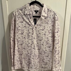 Men's Express White and Purple Floral Button Down Shirt Medium NWT
